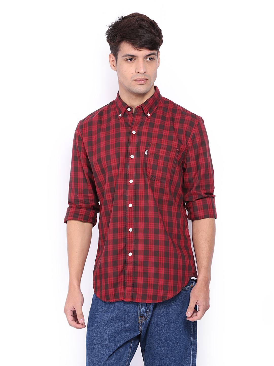Buy Levis Men Red & Black Checked Slim Fit Casual Shirt - Shirts for ...
