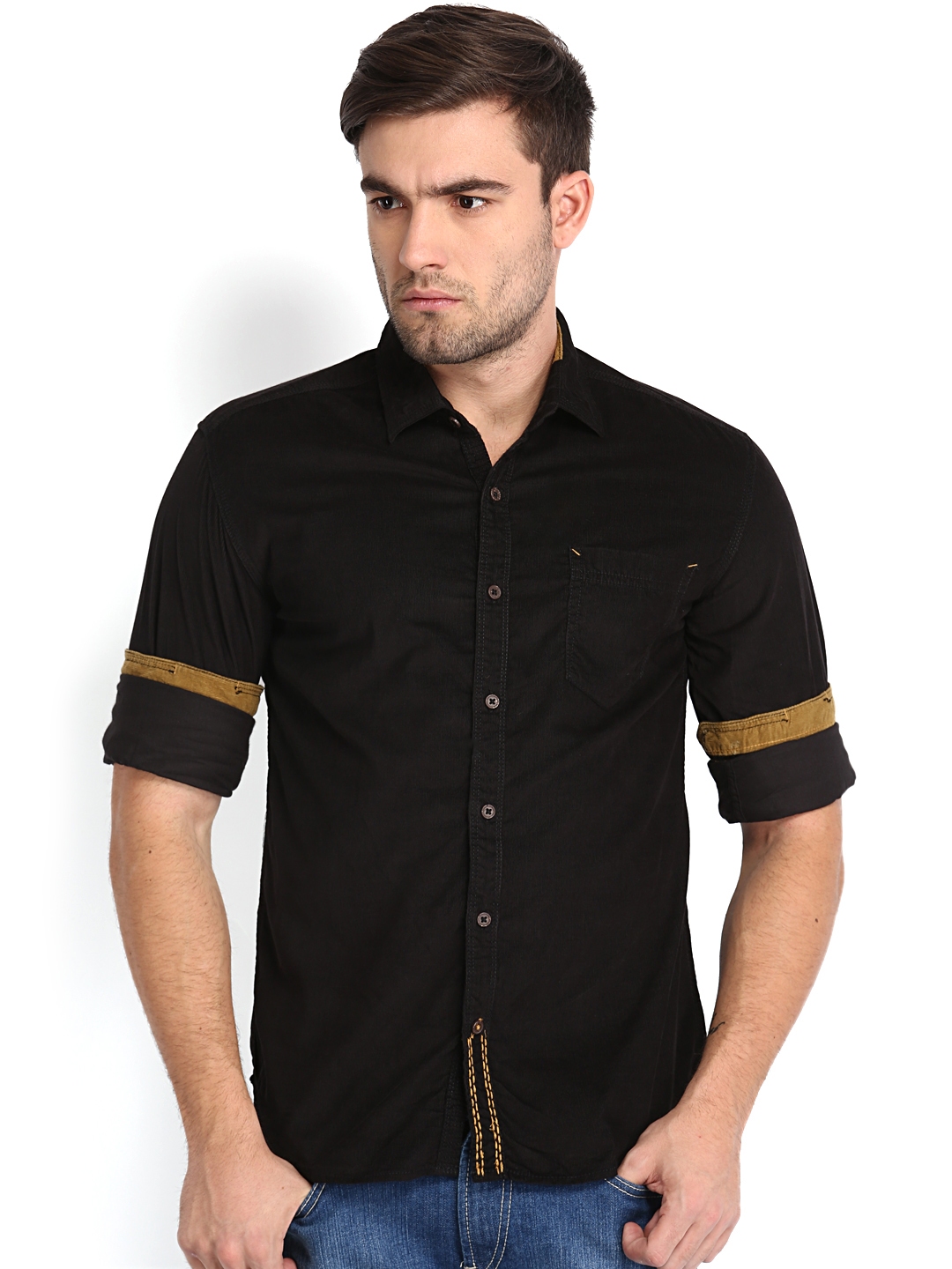 Buy Locomotive Men Black Corduroy Classic Fit Casual Shirt - Shirts for ...