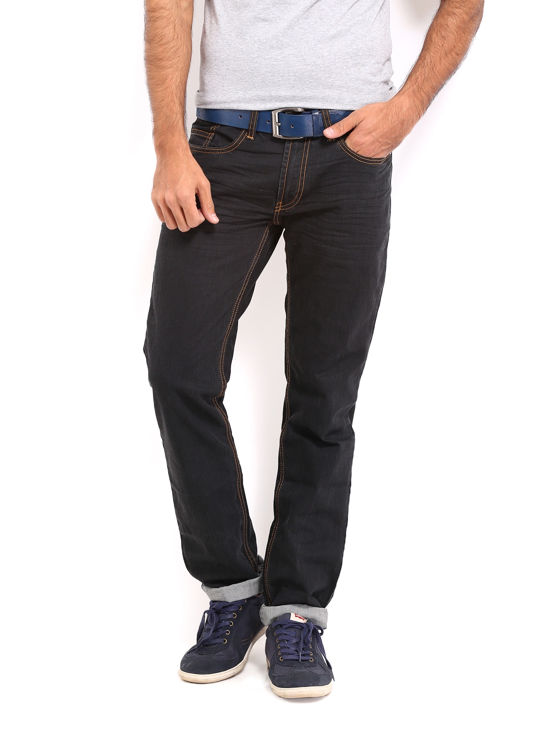 Buy Men Black Slim Striahgt Fit Jeans Jeans for Men 489663