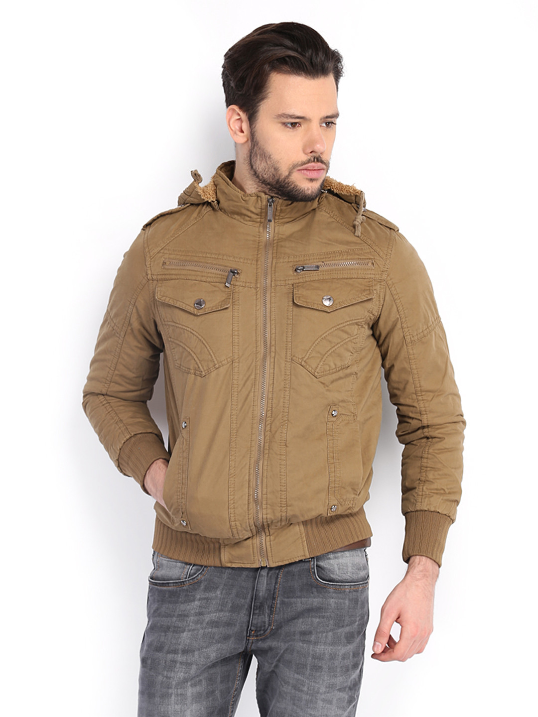 Buy Locomotive Men Khaki Jacket - Jackets for Men 537480 | Myntra