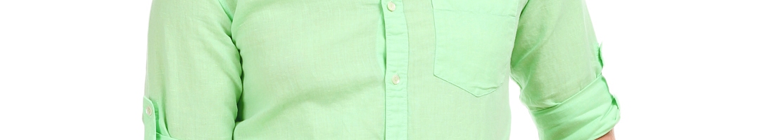 Buy Locomotive Men Lime Green Linen Blend Slim Fit Casual Shirt ...