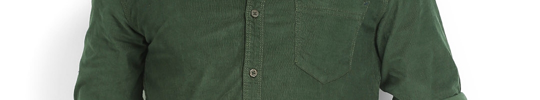 Buy Locomotive Men Olive Green Corduroy Classic Fit Casual Shirt ...