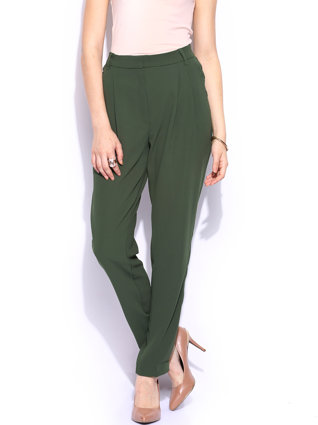 Buy MANGO Women Olive Green Trousers - Trousers for Women 562347 | Myntra