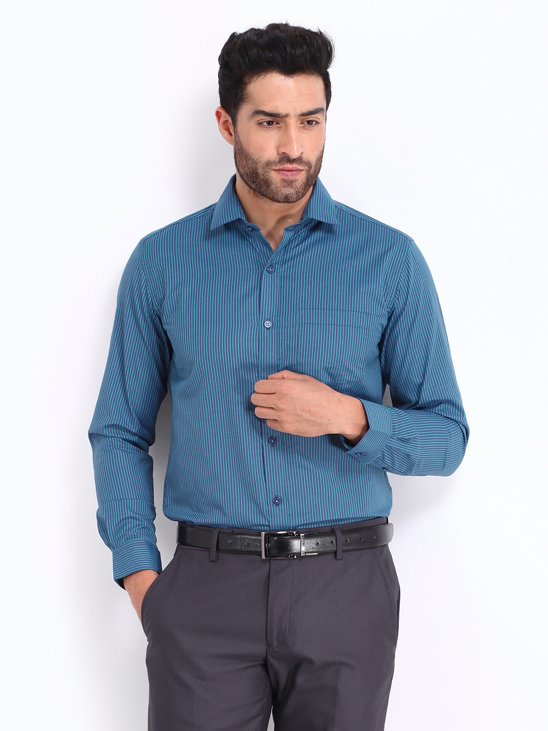 Buy Mark Taylor Men Blue Striped Slim Fit Formal Shirt - Shirts for Men ...