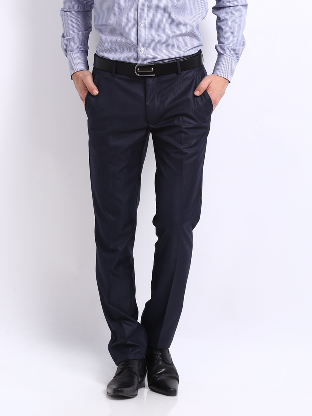 Buy Mark Taylor Men Navy Slim Fit Formal Trousers - Trousers for Men ...