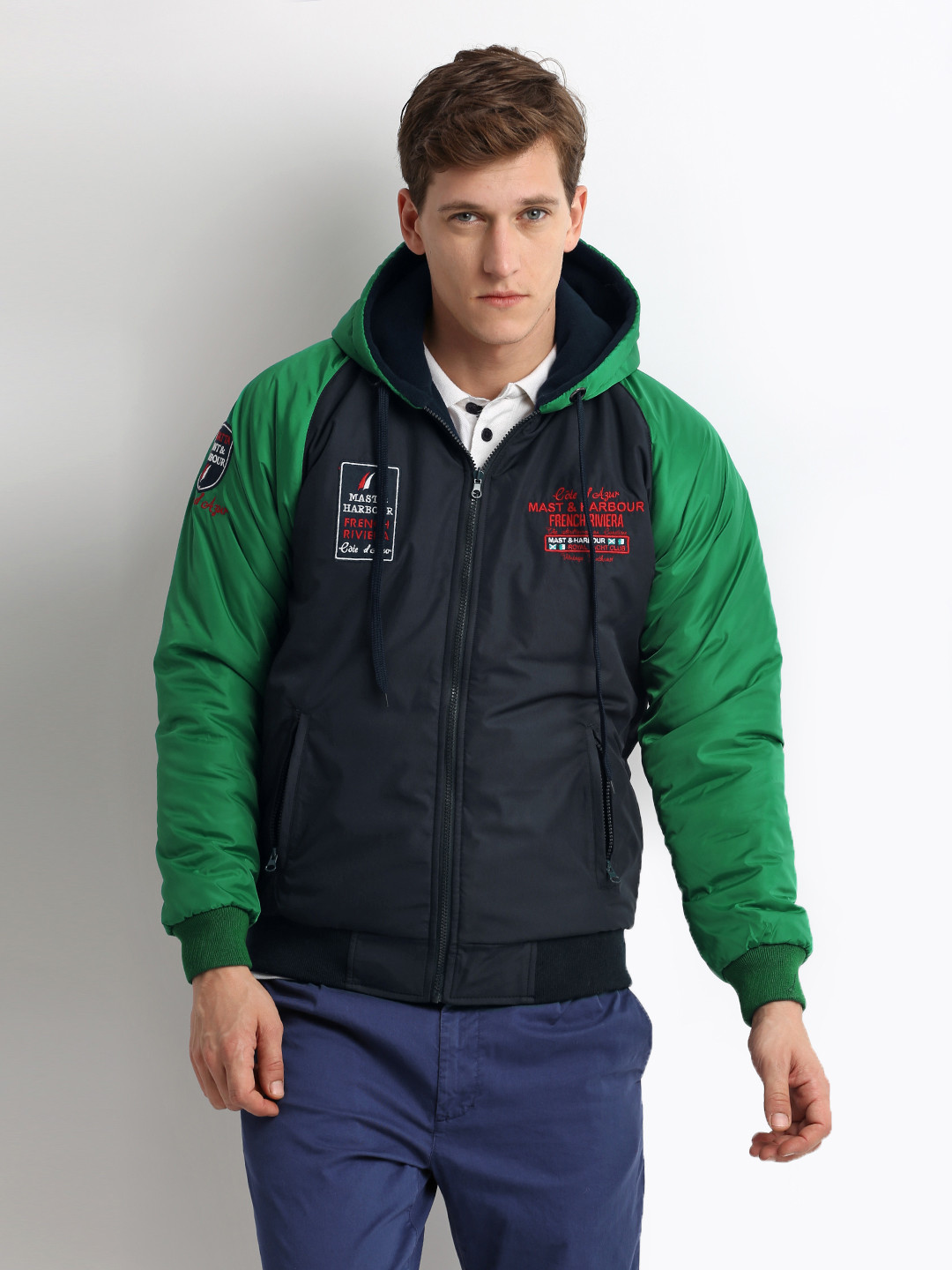 Buy Mast & Harbour Men Navy & Green Aldeburgh Reversible Hooded Jacket