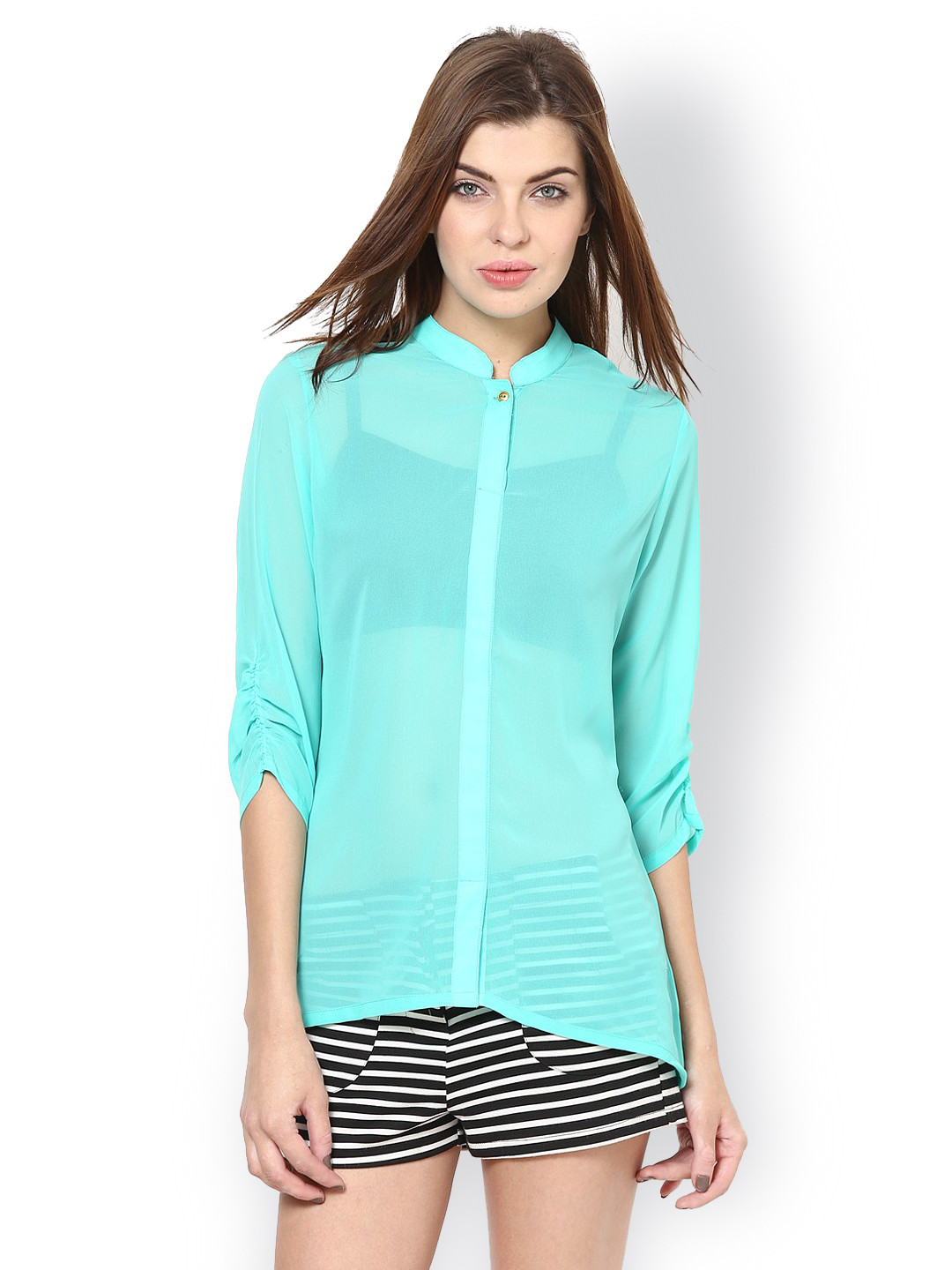 Buy Meira Women Sea Green Sheer Shirt Shirts for Women 329286 Myntra