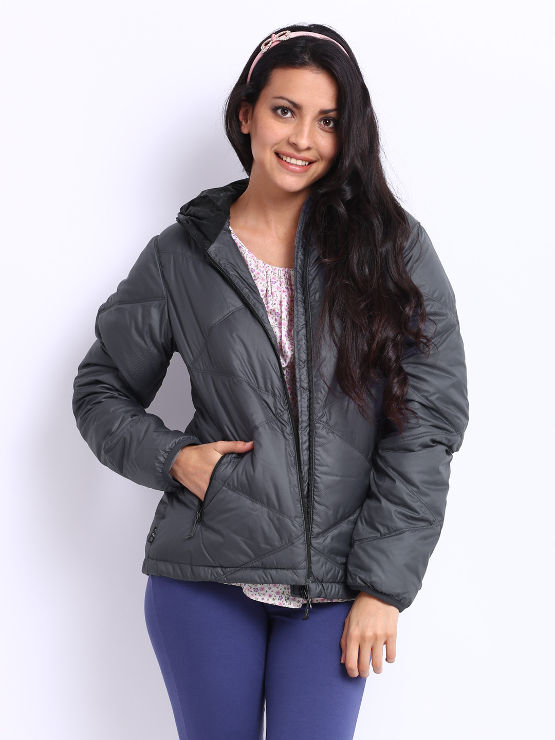 Buy Merrell Women Charcoal Grey Quilted Astor Down Hooded Jacket