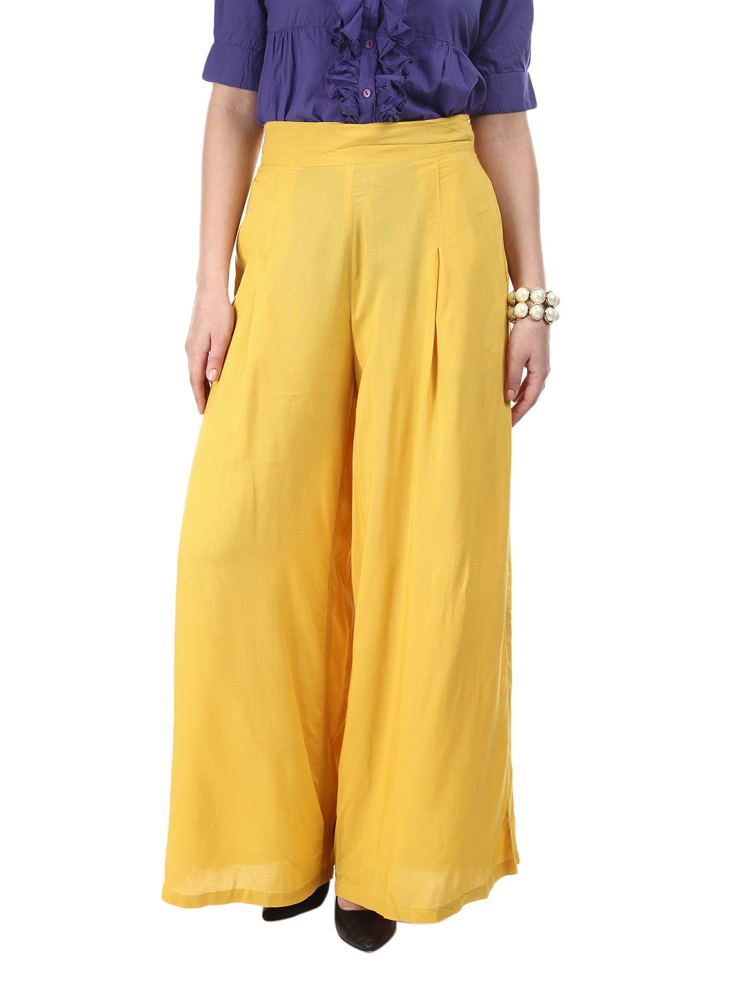 Buy Mineral Women Mustard Yellow Palazzo Trousers Trousers for Women