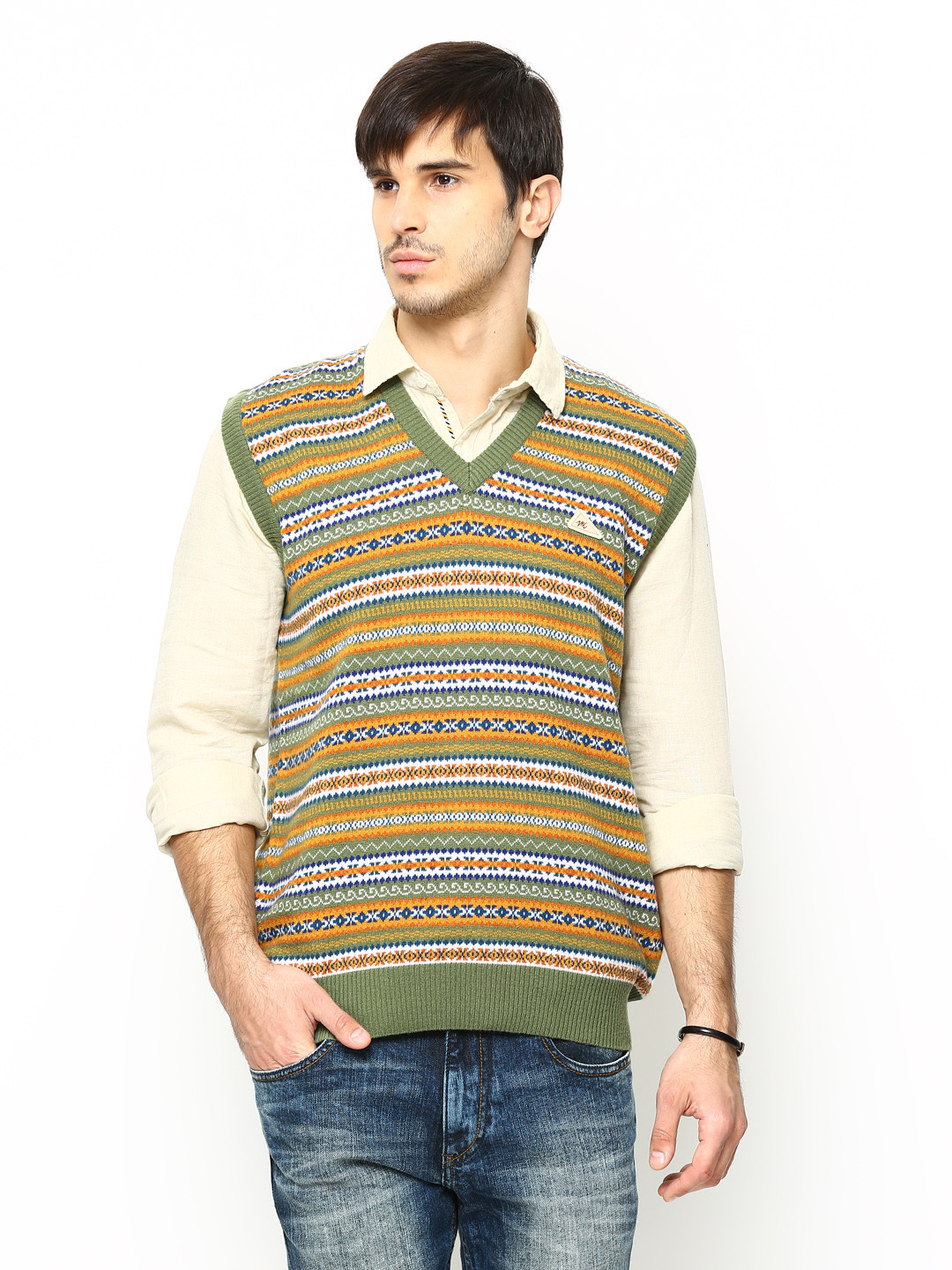 Buy Monte Carlo Men Multicoloured Lambswool Blend Sleeveless Sweater