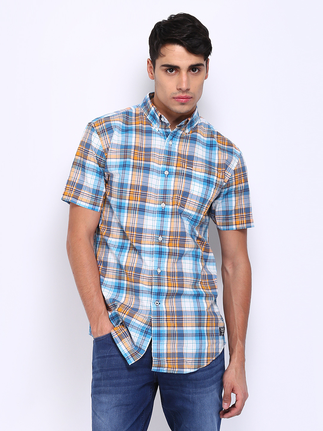 Buy Nautica Men Blue & Orange Checked Trim Fit Casual Shirt Shirts for Men 266927 Myntra