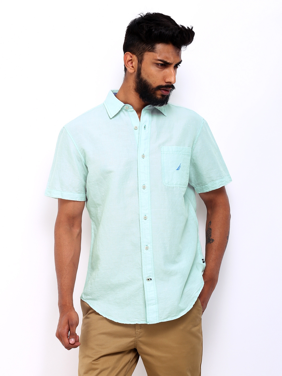Buy Nautica Men Light Green Classic Fit Casual Shirt