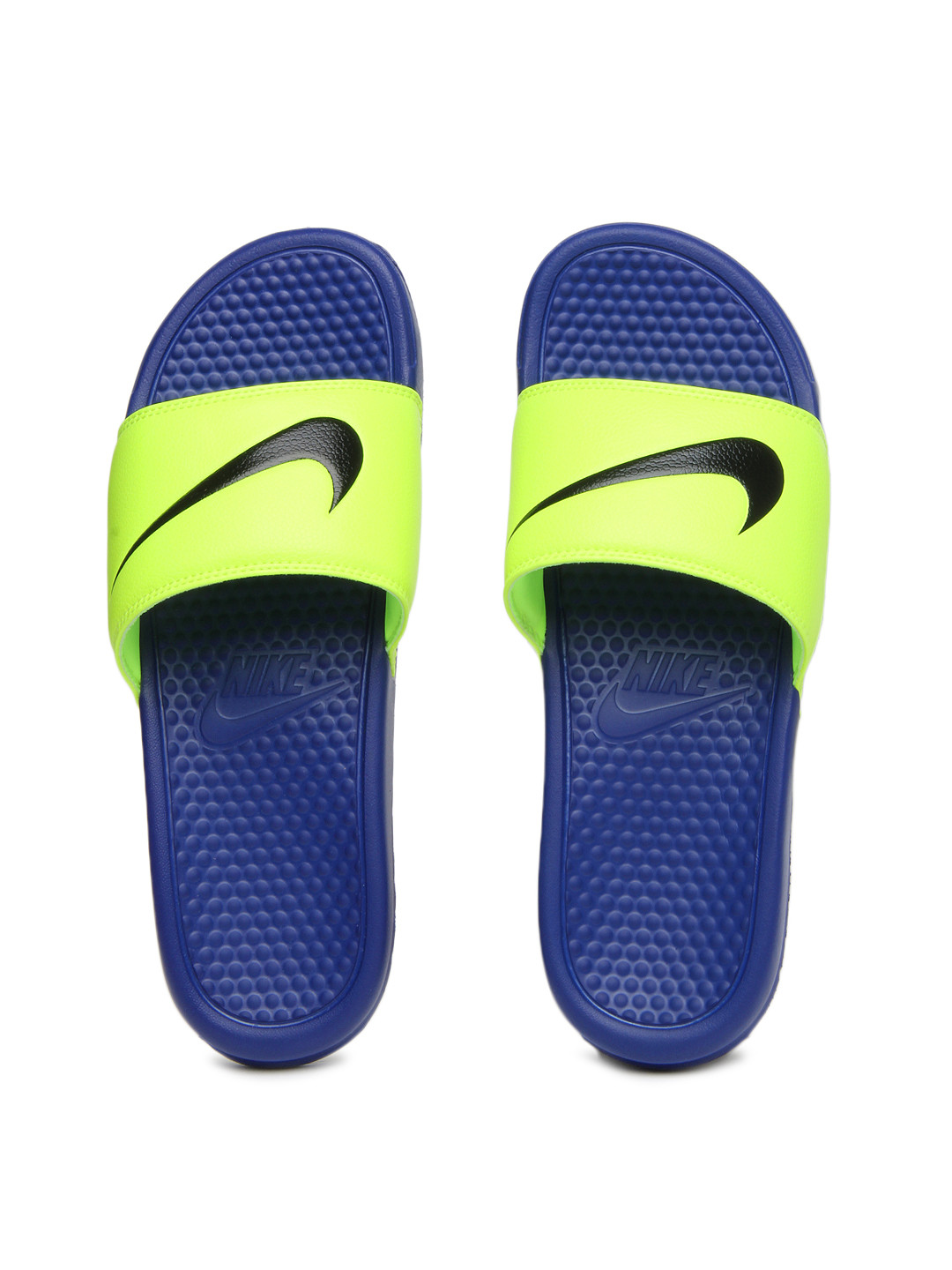 Buy Nike Men Fluorescent Green & Blue Benassi Swoosh Flip Flops - Flip