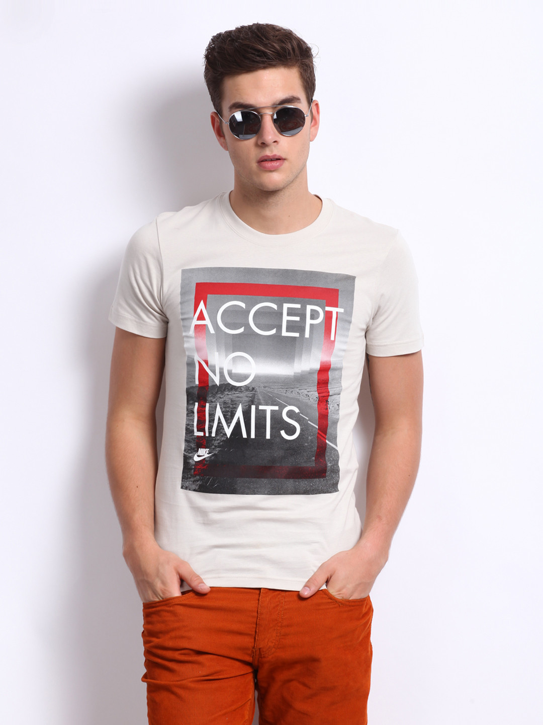 Buy Nike Men Off White Printed Accept No Limits Pure Cotton T Shirt