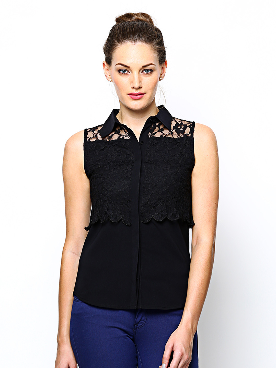 Buy ONLY Women Black Lace Semiformal Shirt Shirts for Women 430721