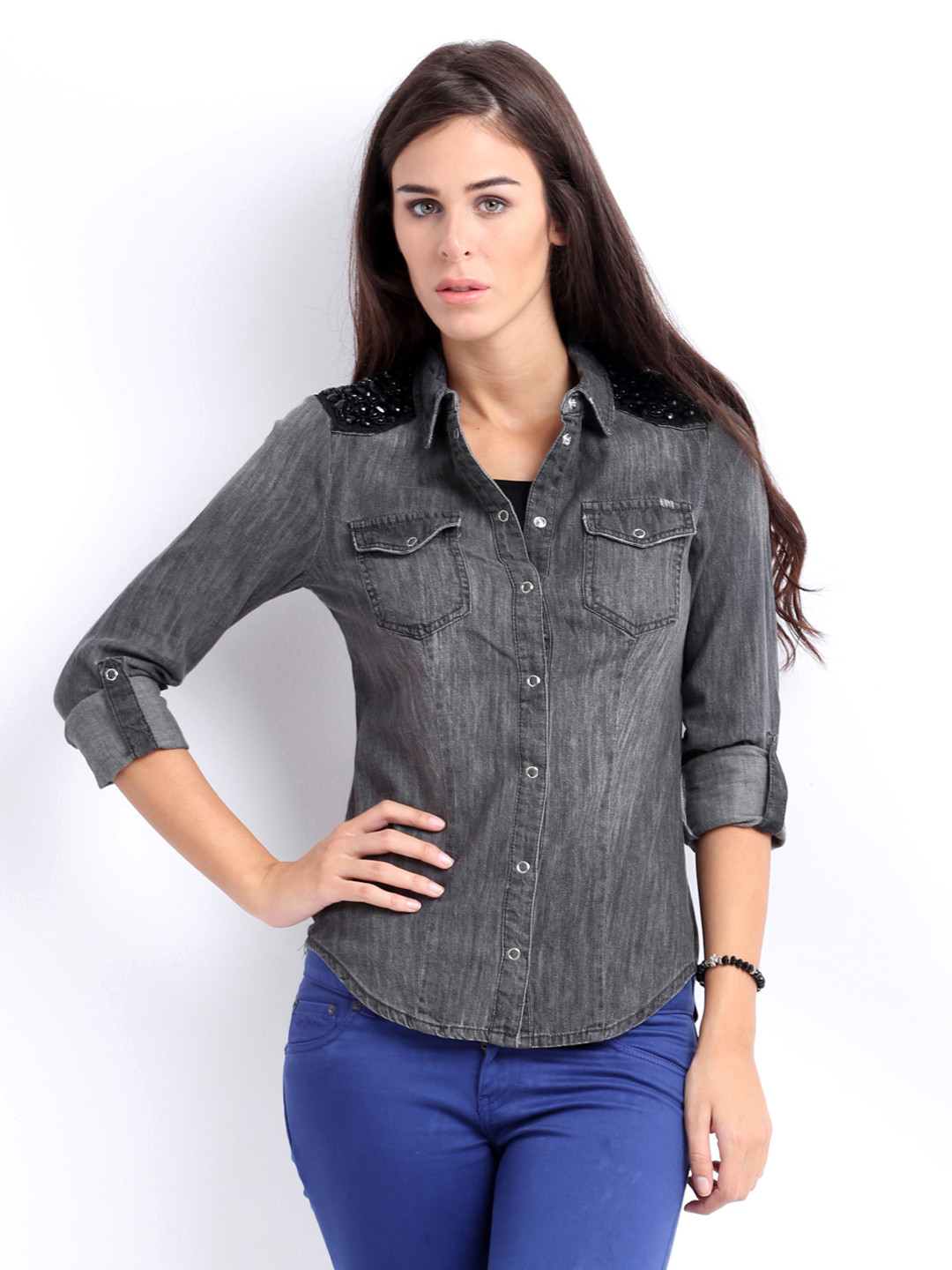 Buy ONLY Women Grey Denim Shirt Shirts for Women 202541 Myntra
