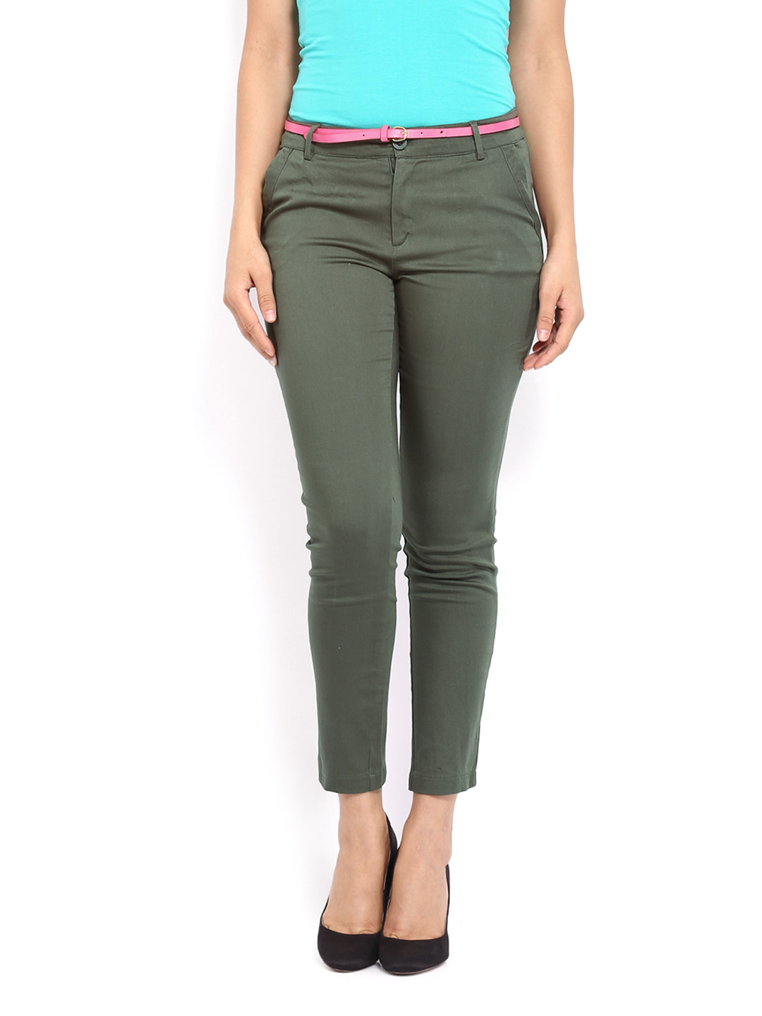 Buy ONLY Women Olive Green Slim Fit Formal Trousers Trousers for