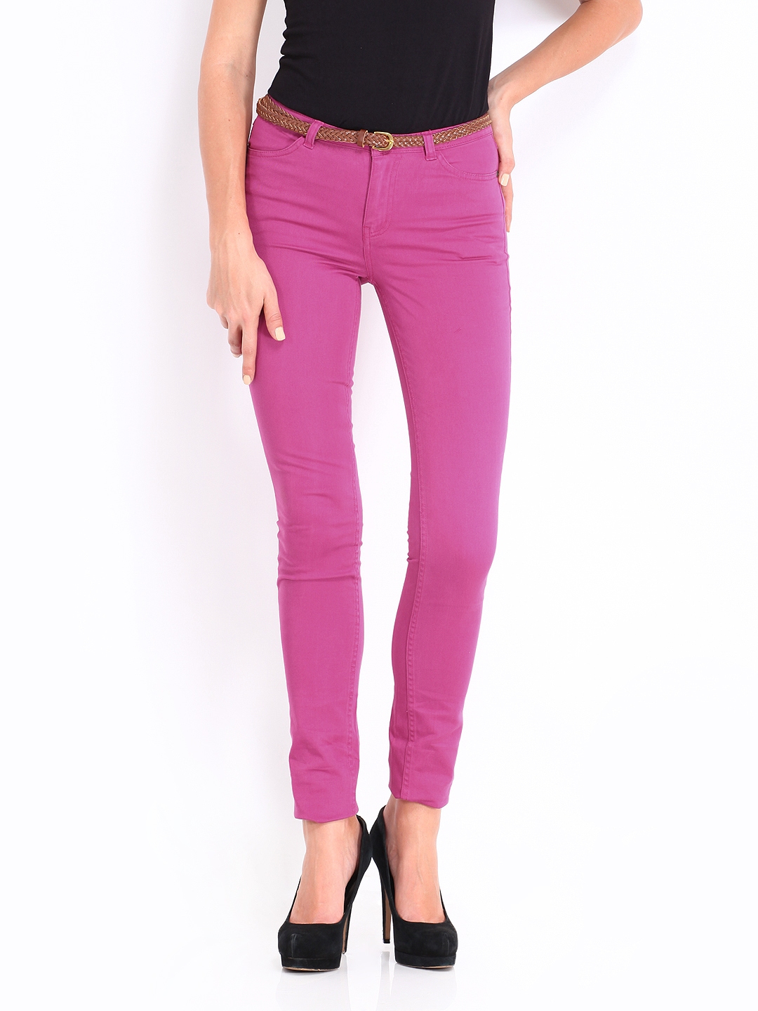 pink checked trousers womens