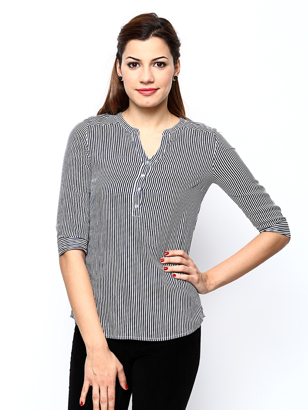 Buy ONLY Women Navy & White Striped Top - Tops for Women 529826 | Myntra