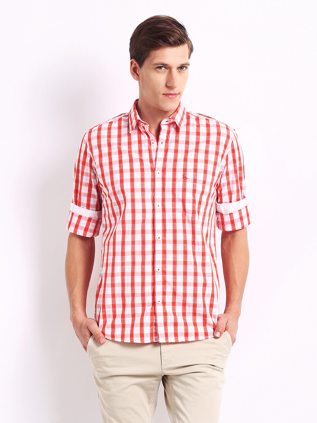 Buy Parx Men Red & White Checked Slim Fit Casual Shirt Shirts for Men