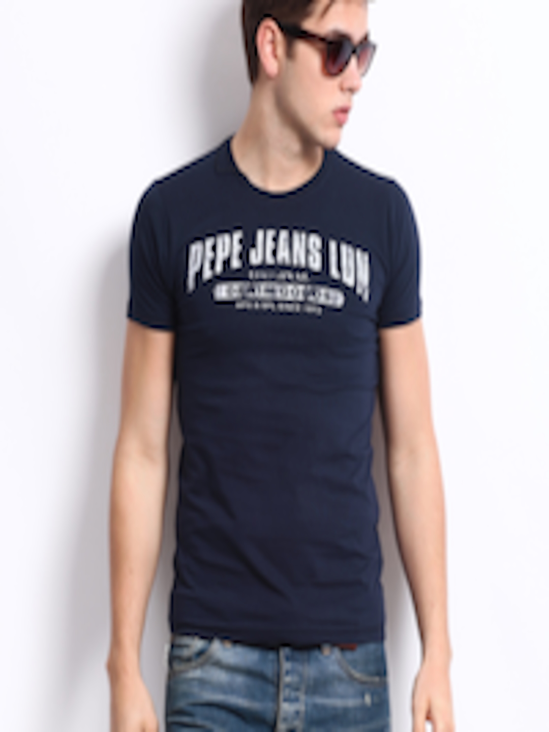 Buy Pepe Jeans Men Navy Printed Pure Cotton T Shirt - Tshirts for Men ...