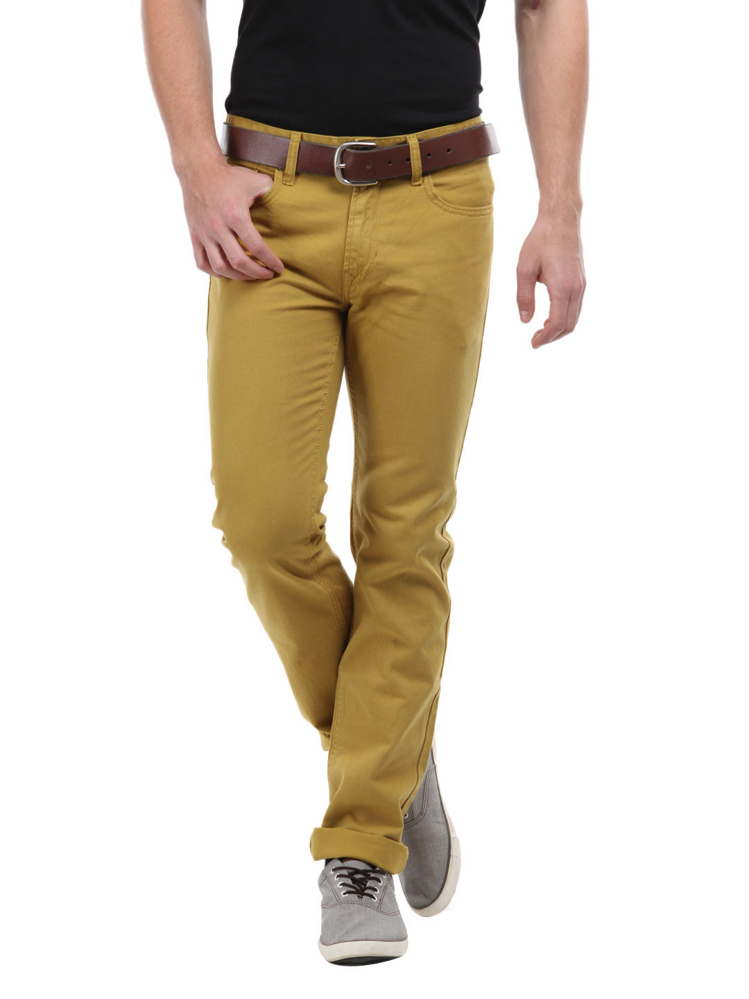 Buy Peter England Men Mustard Yellow Dean Slim Fit Jeans Jeans for