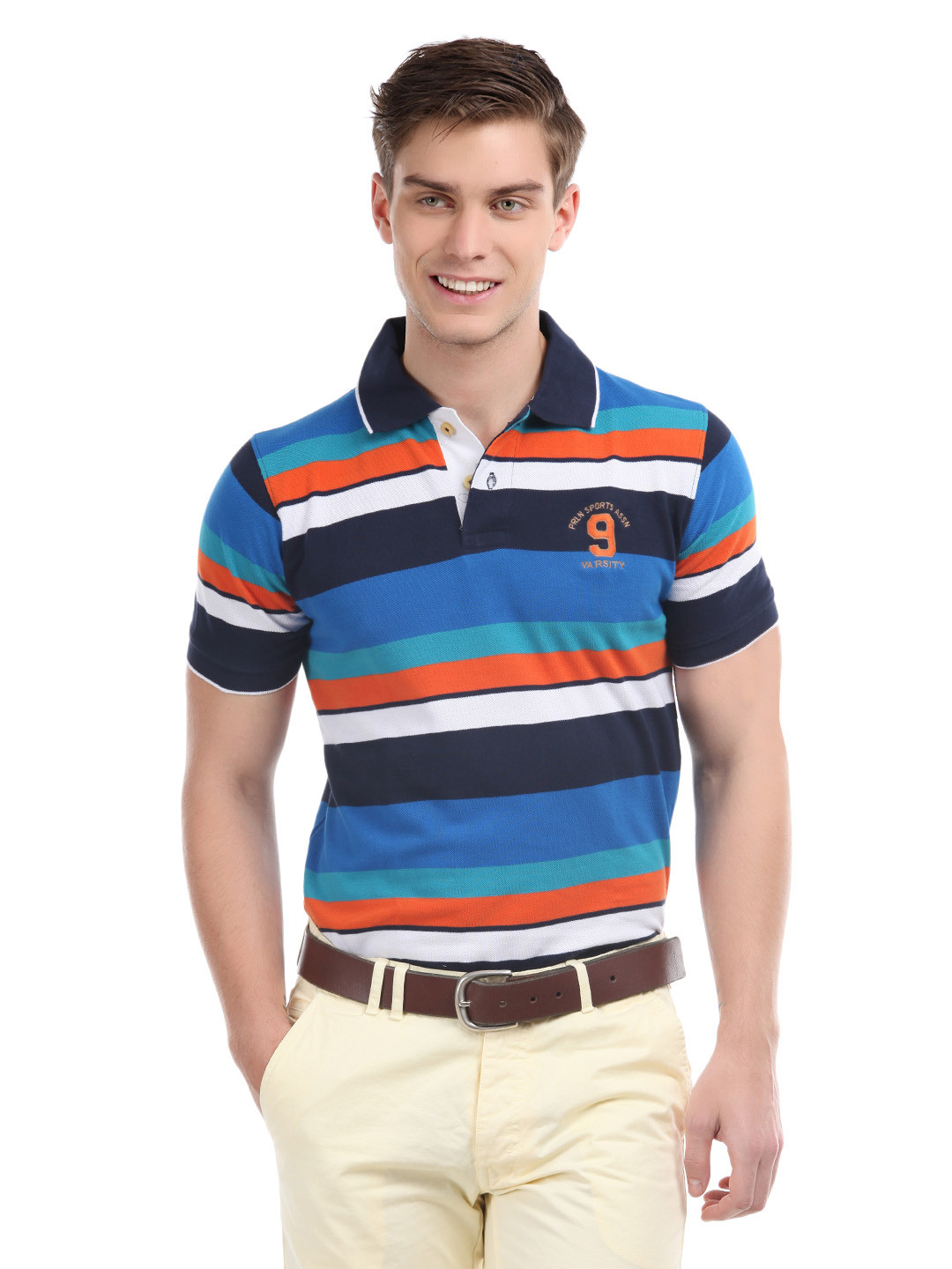 Blue Orange Striped T-Shirt for Men
