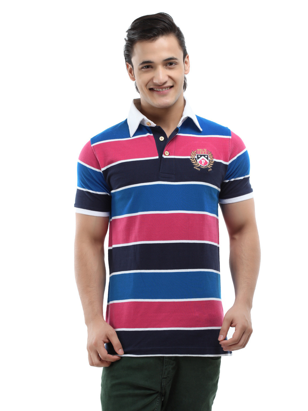 pink and blue polo shirt