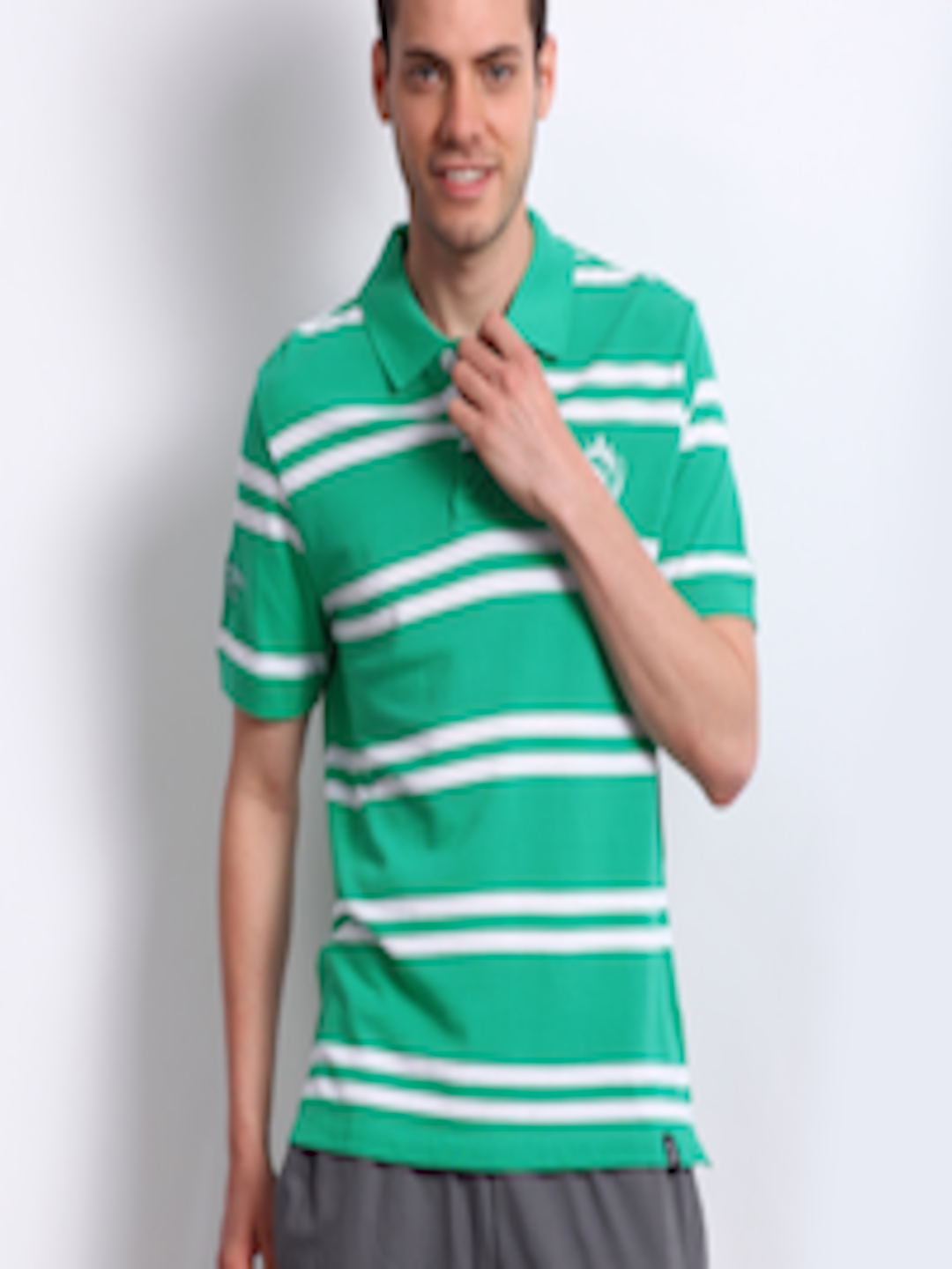 Buy Puma Men Green White Striped Pique Cricket Polo Pure Cotton T Shirt ...