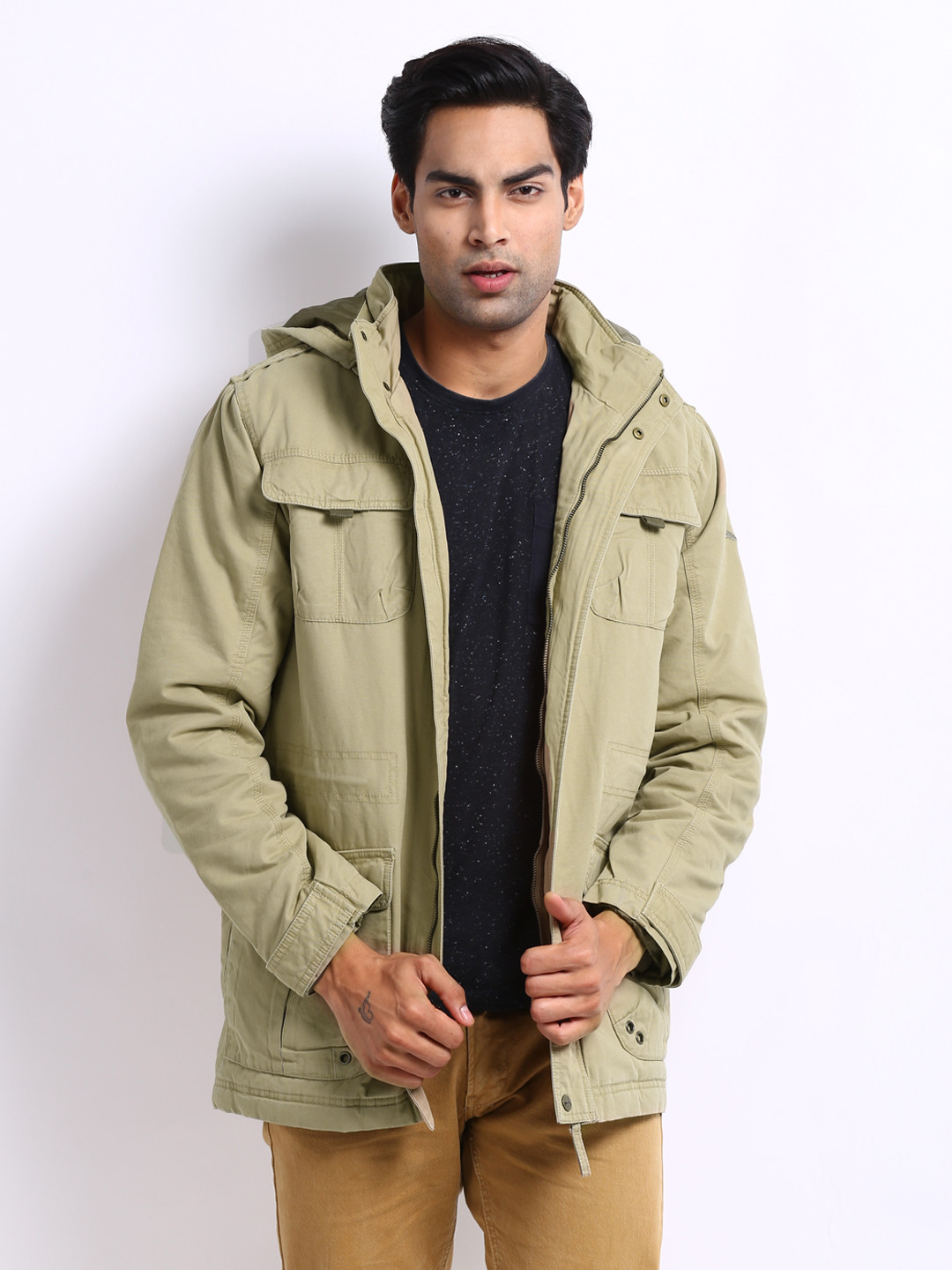 Buy Puma Men Khaki Hooded Jacket Jackets for Men 194780 Myntra