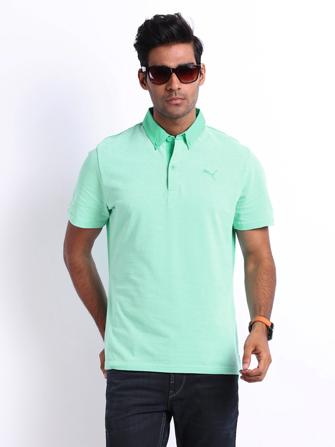 Buy Puma Men Mint Green Reverse Pique Polo Pure Cotton T Shirt