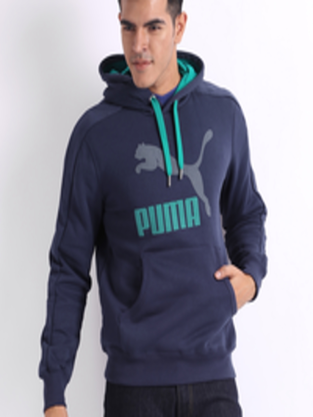 Buy Puma Men Navy Hooded Printed Sweatshirt - Sweatshirts for Men ...