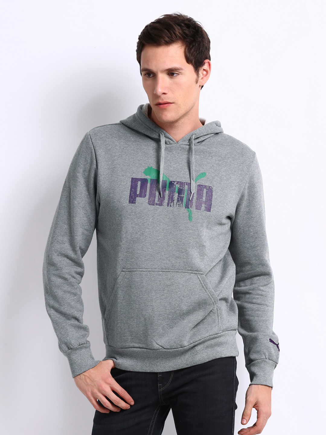 Download Buy Puma Men Grey Melange Hooded Sweatshirt - Sweatshirts ...