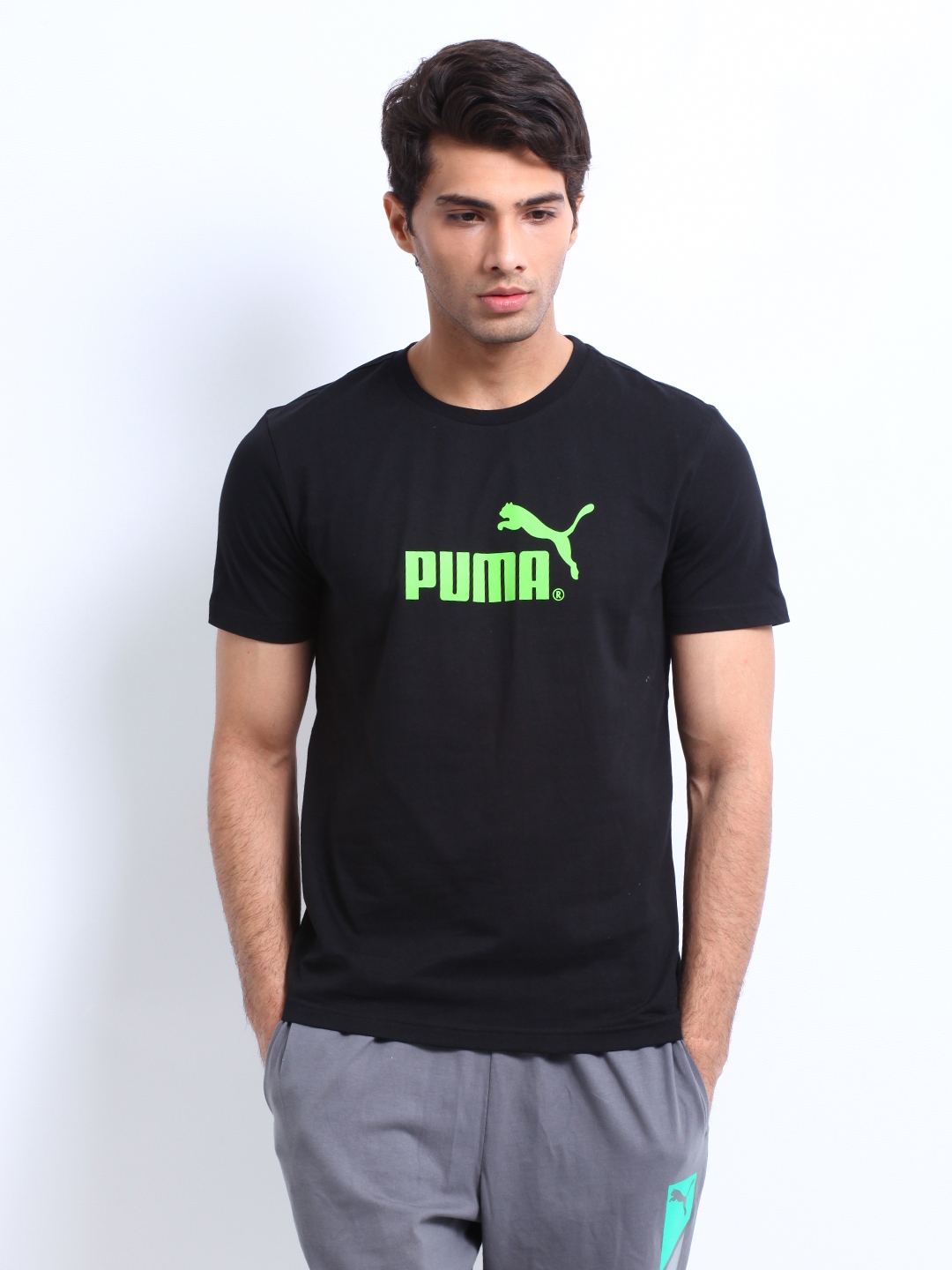 Buy Puma Men Black Printed Logo Pure Cotton T Shirt - Tshirts for Men ...
