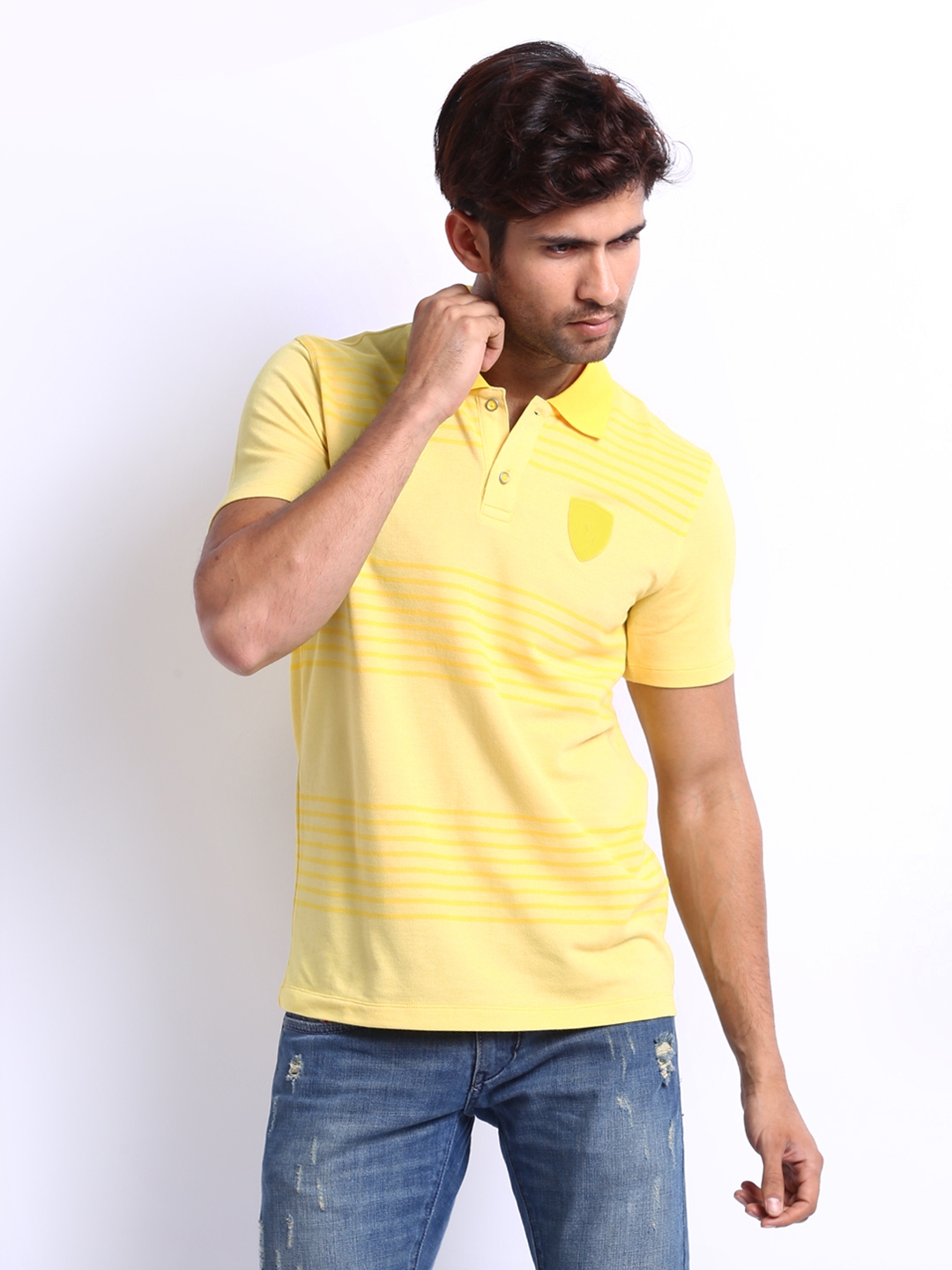 Buy Puma Men Yellow Striped Ferrari Pique Polo T Shirt