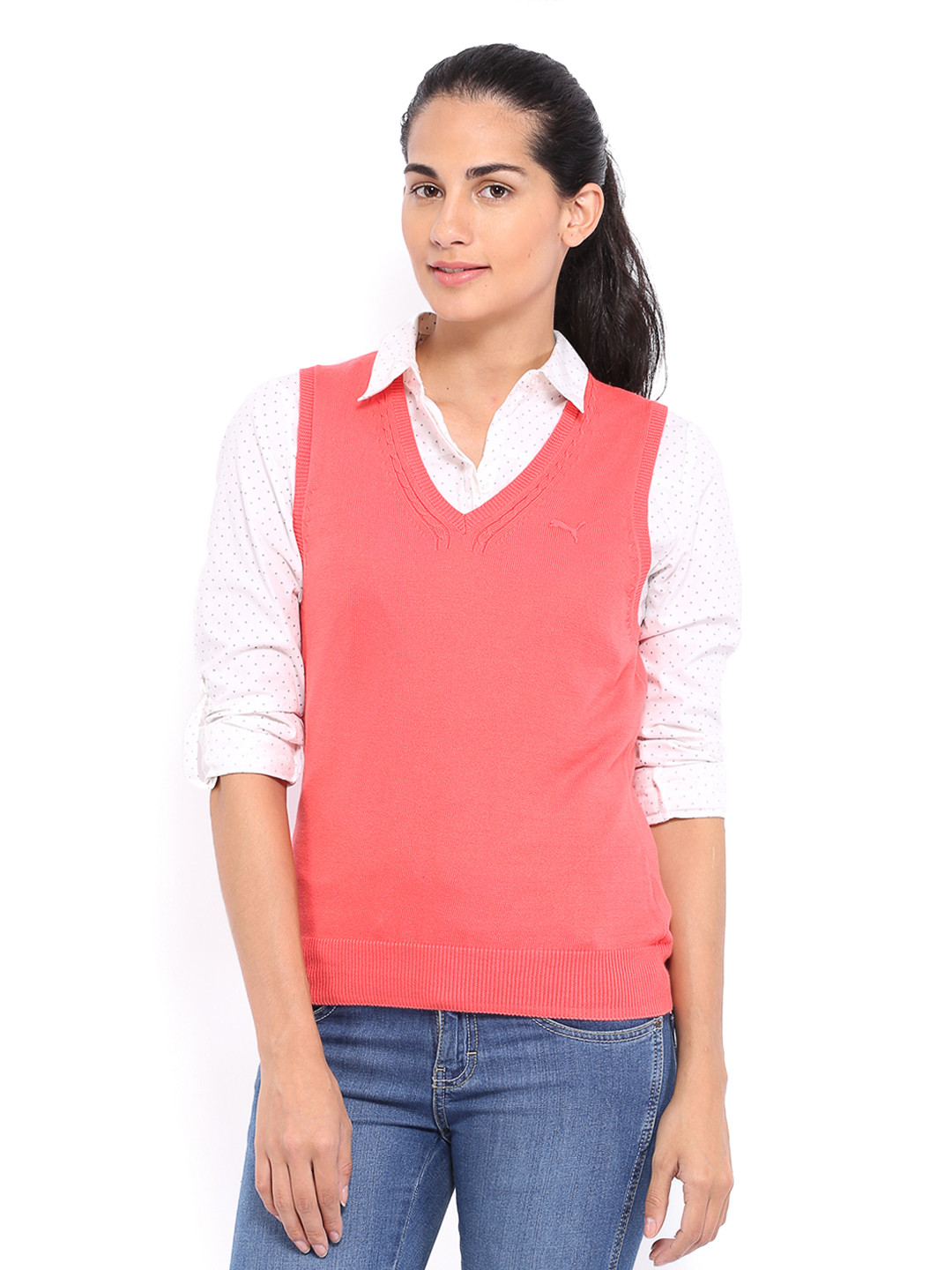 Buy Puma Women Coral Pink Sleeveless Sweater Sweaters for Women