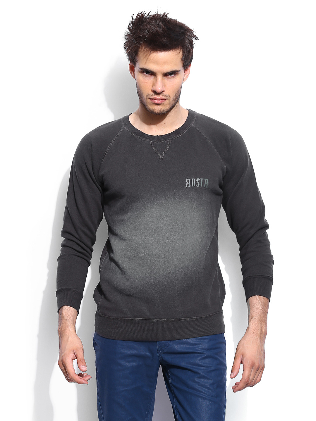 Buy RDSTR Men Grey Rugged With Faded Effect Slim Fit Sweatshirt