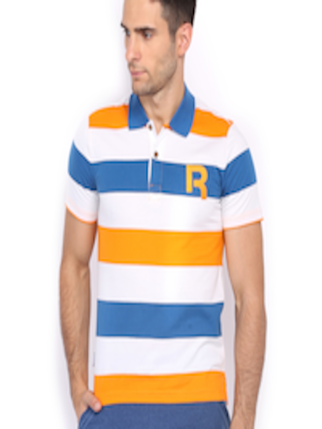 Buy Reebok Classic Men White Blue Striped Polo Pure Cotton T Shirt ...
