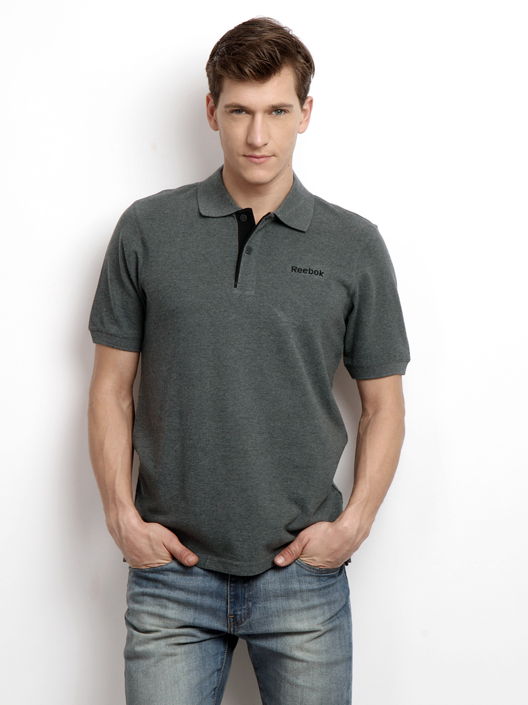 Download Buy Reebok Men Grey Melange Pique Polo T Shirt - Tshirts ...