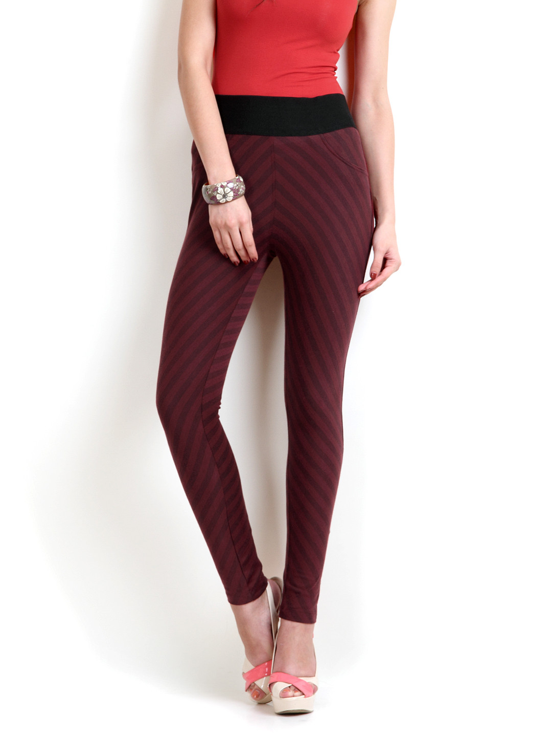 Buy Riot Women Maroon Patterned Leggings Leggings for Women 171111