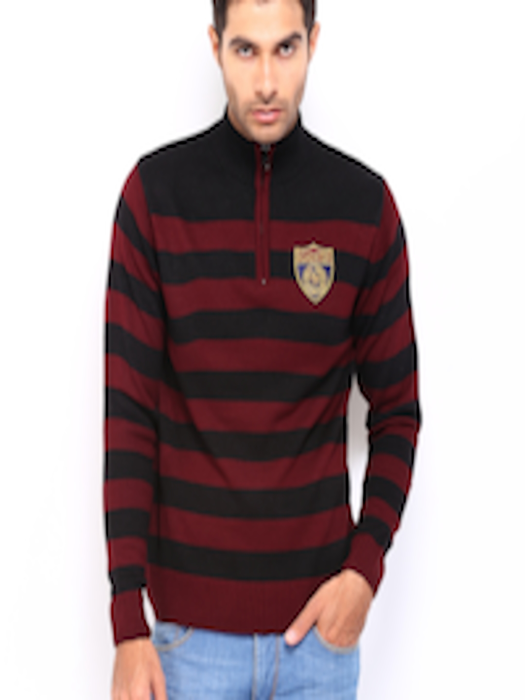 Buy Roadster Men Black & Red Striped Sweater - Sweaters for Men 340071 ...