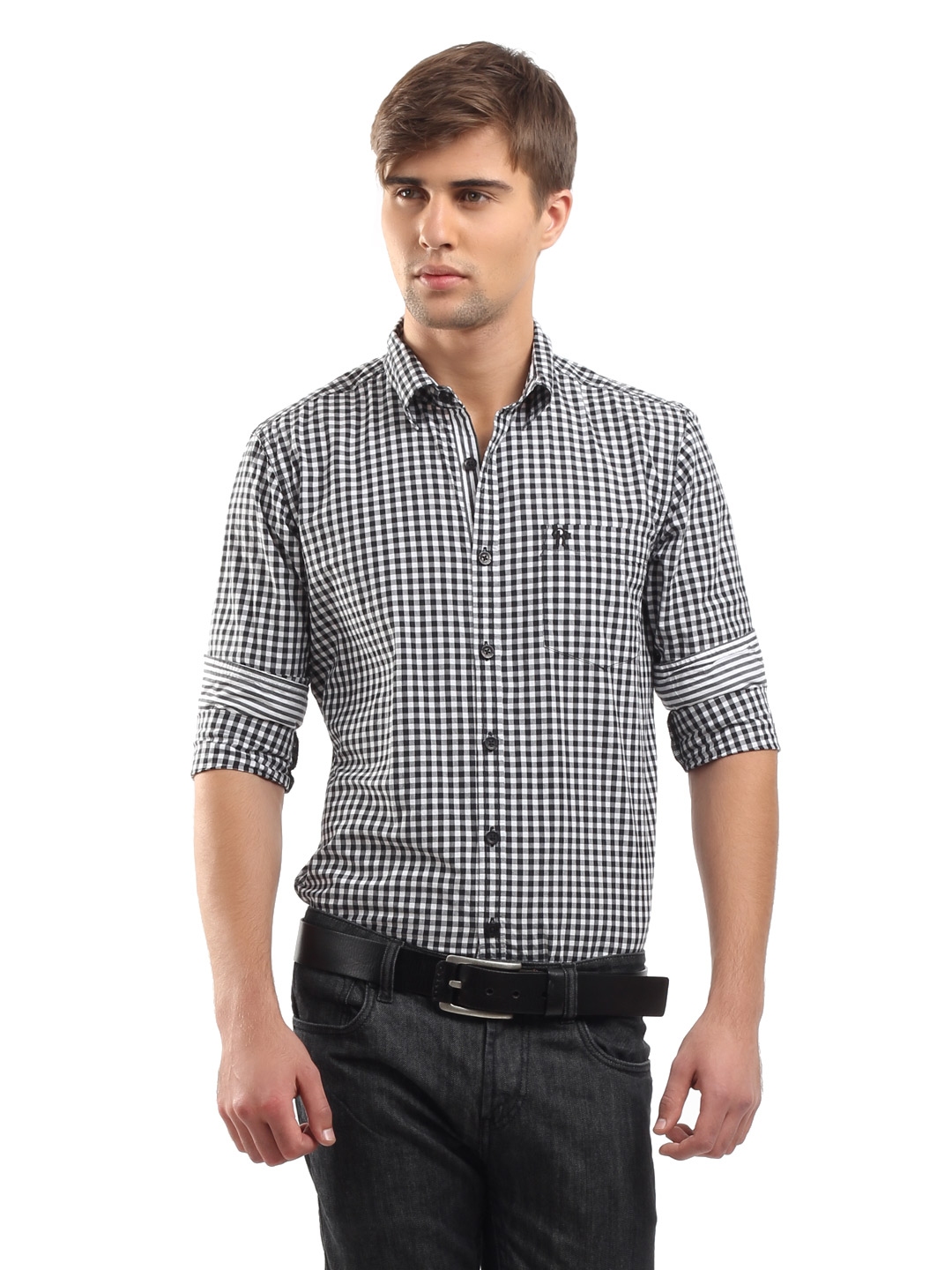 black white check shirt men