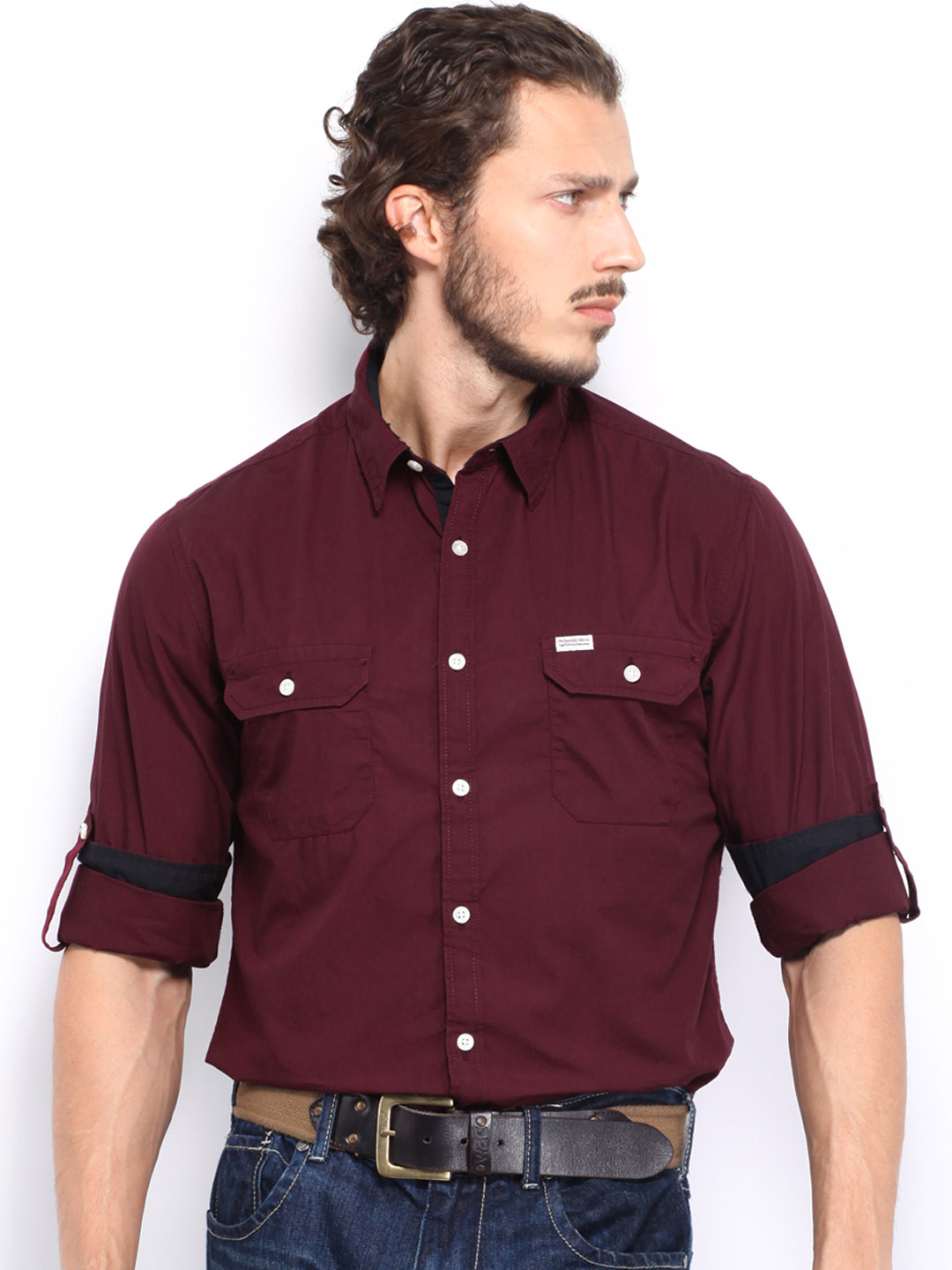 Buy Roadster Men Burgundy Slim Fit Casual Shirt Shirts for Men 349260