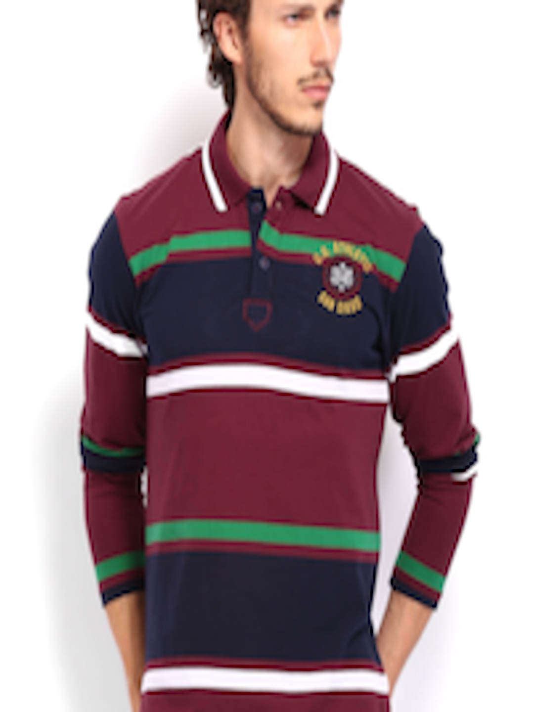 Buy Roadster Men Maroon Navy Striped Polo Pure Cotton T Shirt - Tshirts ...