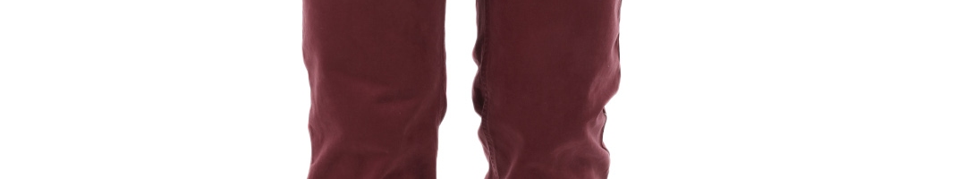 Buy Roadster Men Maroon Over Dyed Slim Fit Coloured Chinos Trousers ...