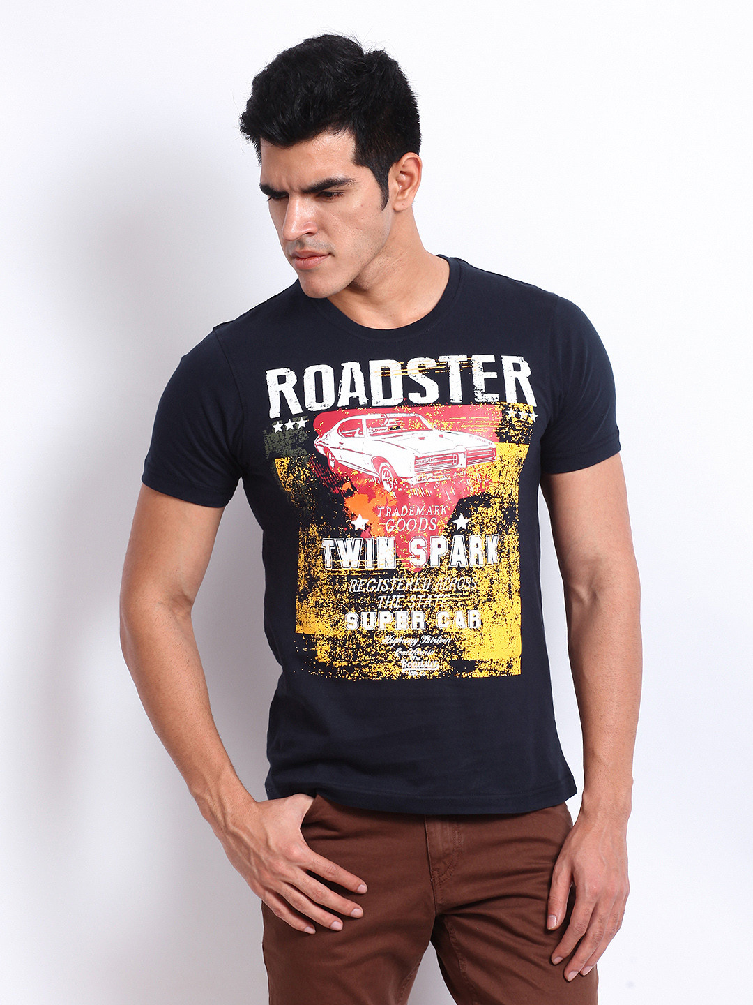 Buy Roadster Men Navy Roadster Printed Pure Cotton T Shirt Tshirts