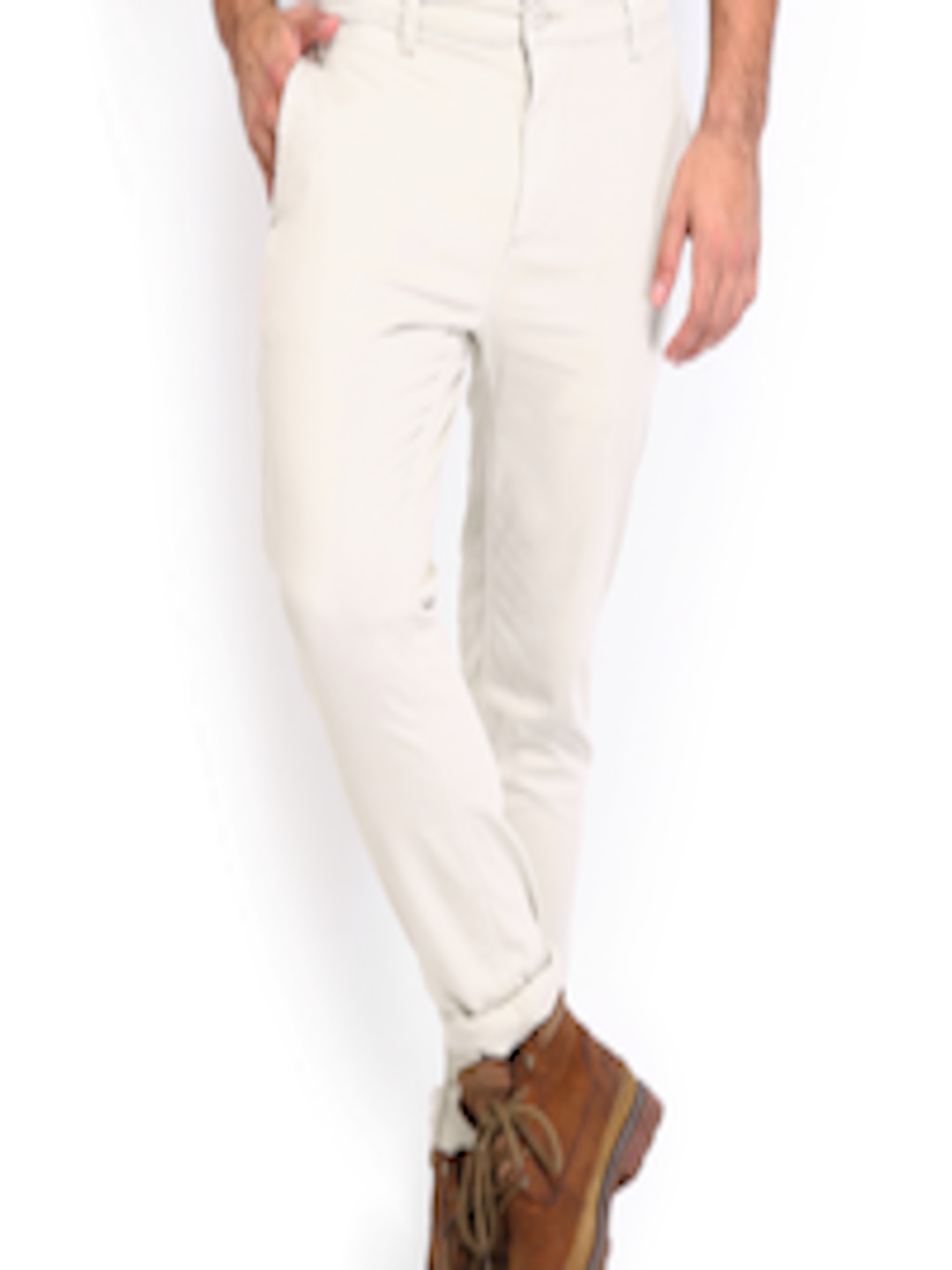 Buy Roadster Men Off White Torino Slim Fit Trousers - Trousers for Men ...