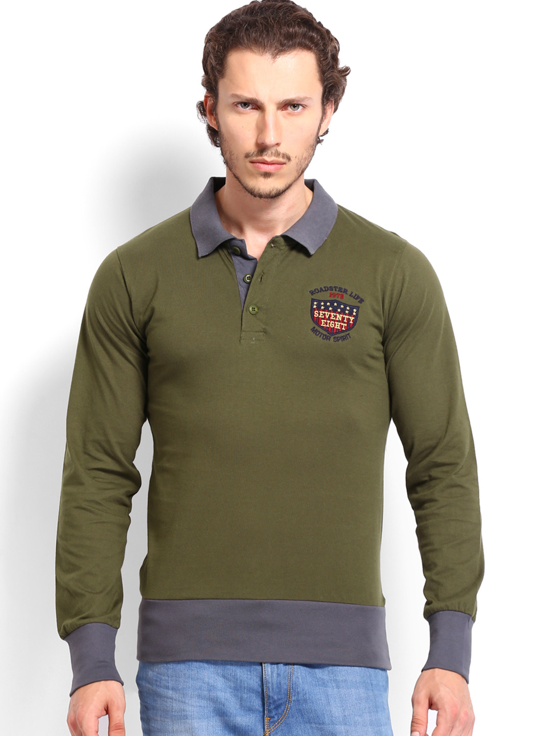Buy Roadster Men Olive Green Polo Pure Cotton T Shirt Tshirts for Men