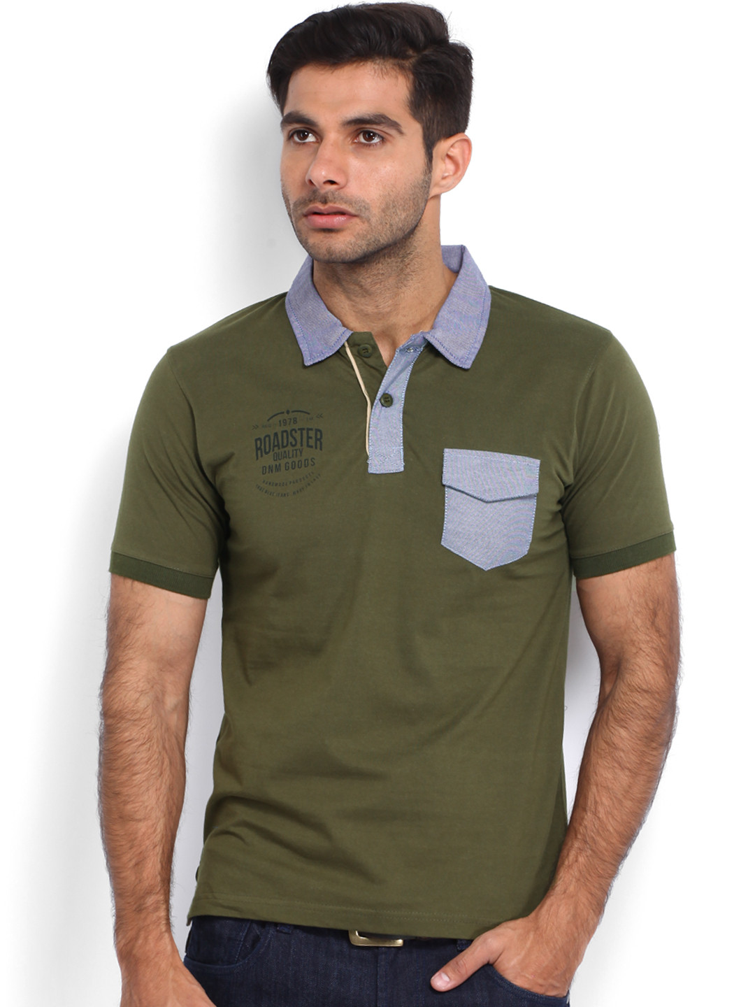 Buy Roadster Men Olive Green Polo Pure Cotton T Shirt Tshirts for Men