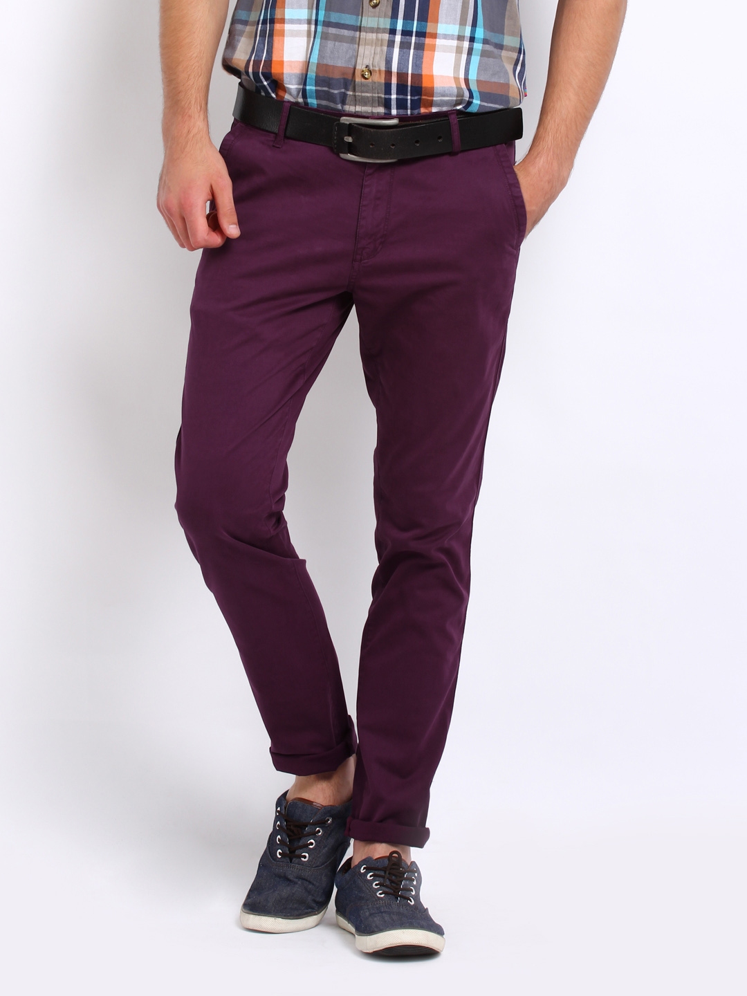 Buy Roadster Men Purple Brava Slim Fit Chino Trousers - Trousers for ...